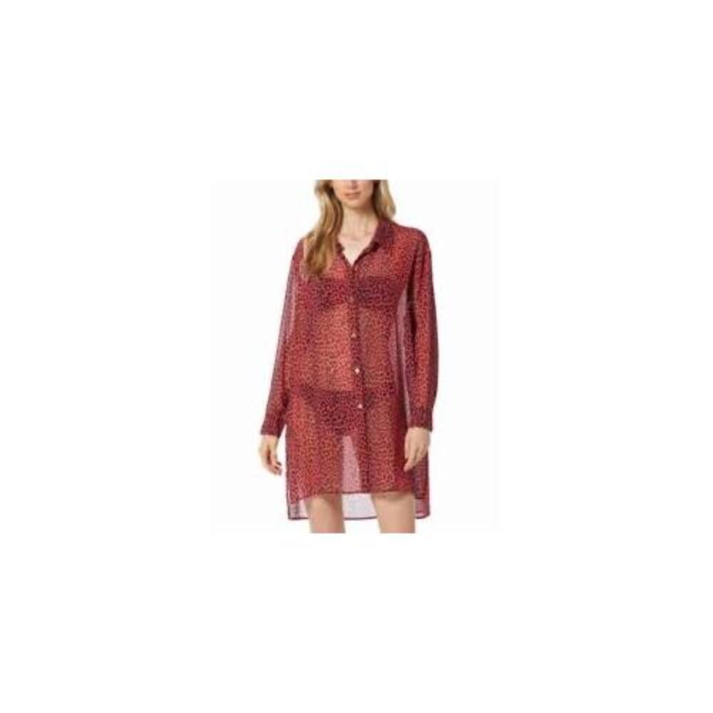 NWT MICHAEL Michael Kors MM29320 Animal Print Sheer Shirt Dress Button Front Med